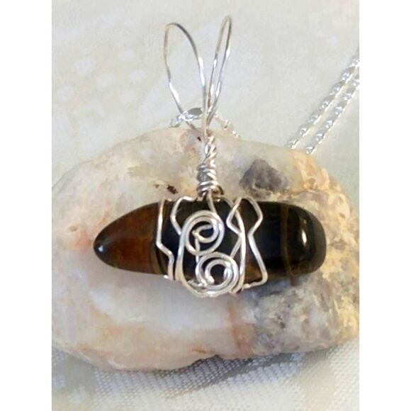 TIGERS EYE Stone Pendant on Silver Plated 26" Chain - Picture 2 of 8